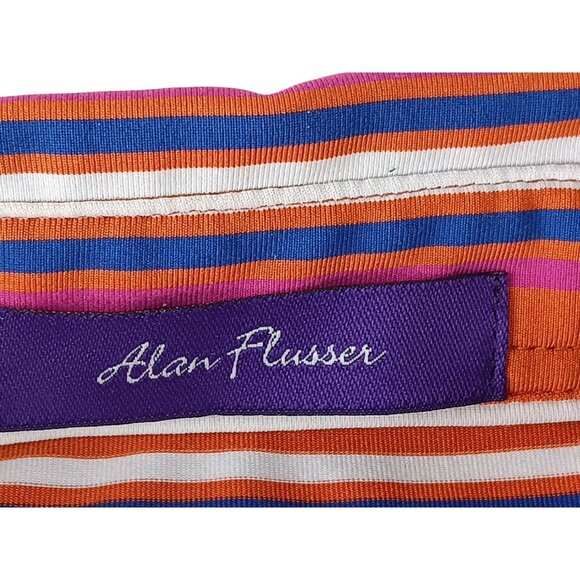 Alan Flusser Mens Polo Short Orange Striped Stretch Short Sleeve Size XL - Picture 4 of 8